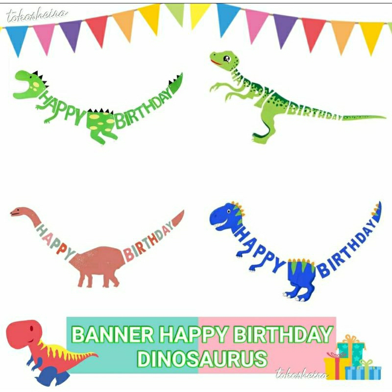 Banner Happy Birthday Dinosaurus Besar Dekorasi Ulang Tahun Anak Cowok Dino Hijau Jumbo