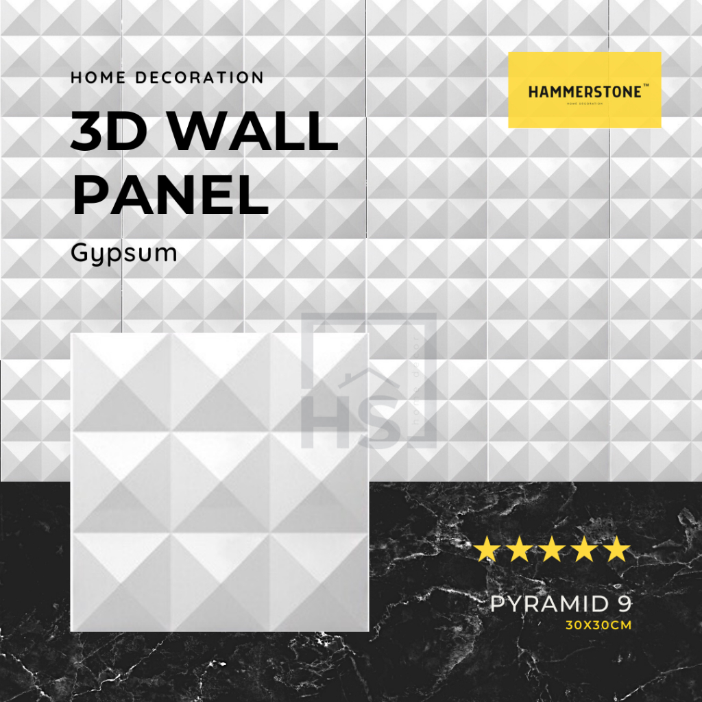 3D Wallpanel Gypsum Semen Pyramid 9/ 30x30cm/Wall Decoration/Dekorasi Hiasan Tembok Rumah Kamar Dapu