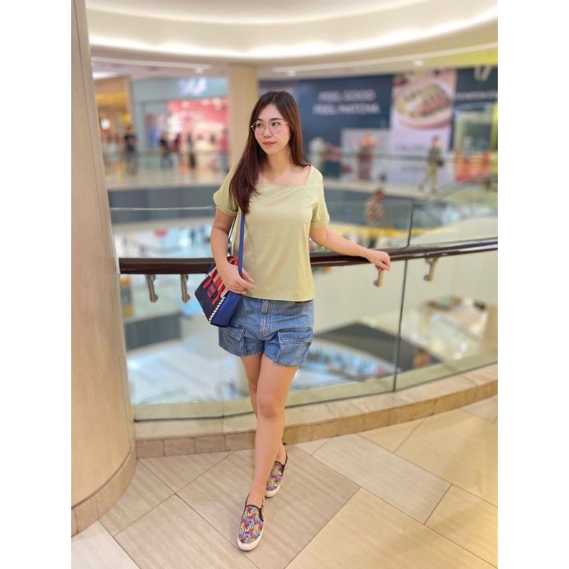 TOP FANCY ATASAN WANITA LENGAN PENDEK SQUARE NECK BLOUSE WANITA KATUN TWILL POLOS LEHER KOTAK ALL SI
