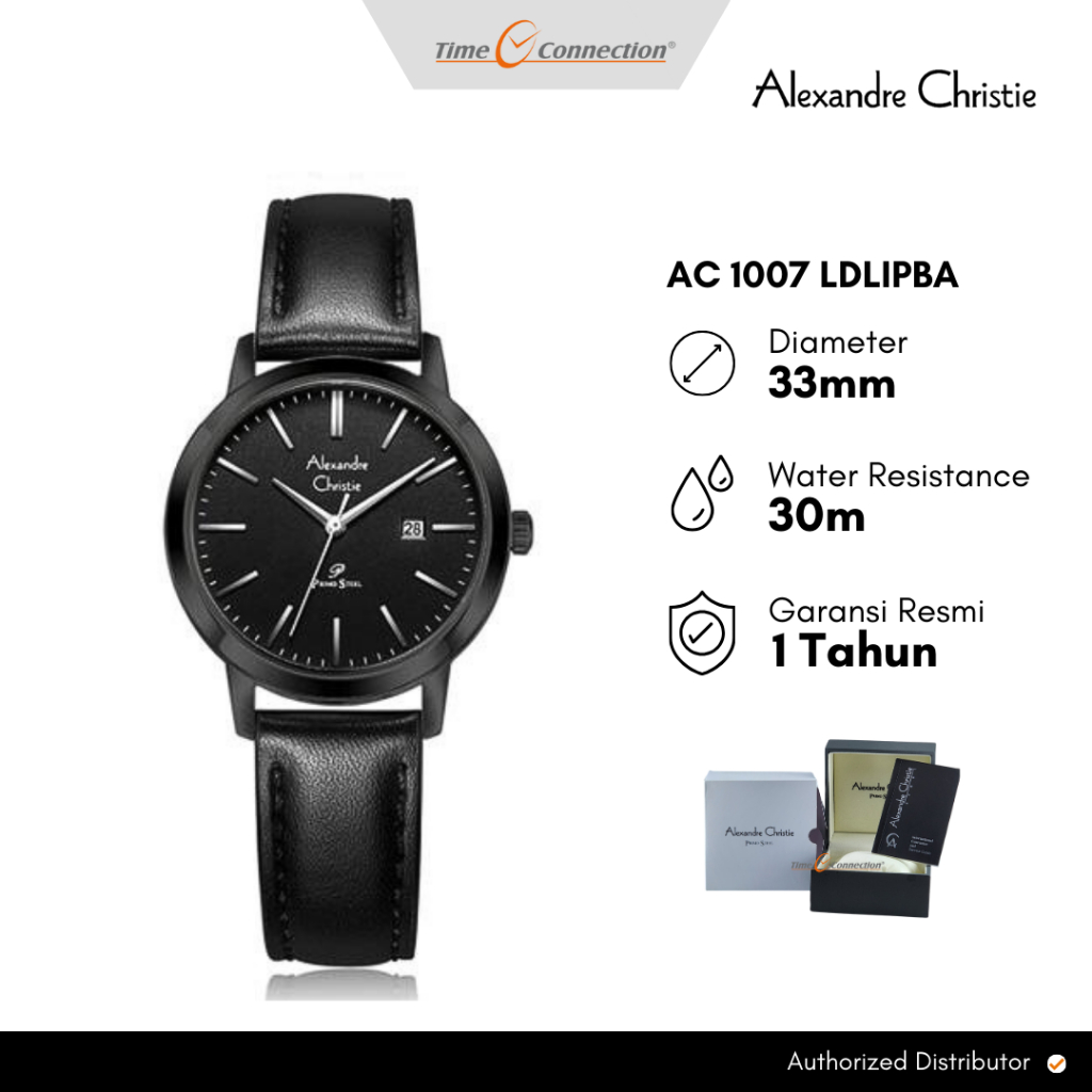 Alexandre Christie AC 1007 LDLIPBA Hitam Original / Jam Tangan Wanita Analog Kulit