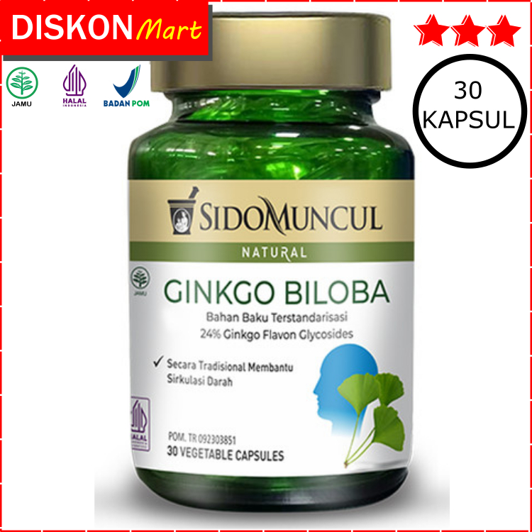 GINKGO BILOBA SIDOMUNCUL 30 KAPSUL, OBAT PELUPA KESEMUTAN SUPLEMEN JAMU HERBAL DAYA INGAT DAN NUTRIS