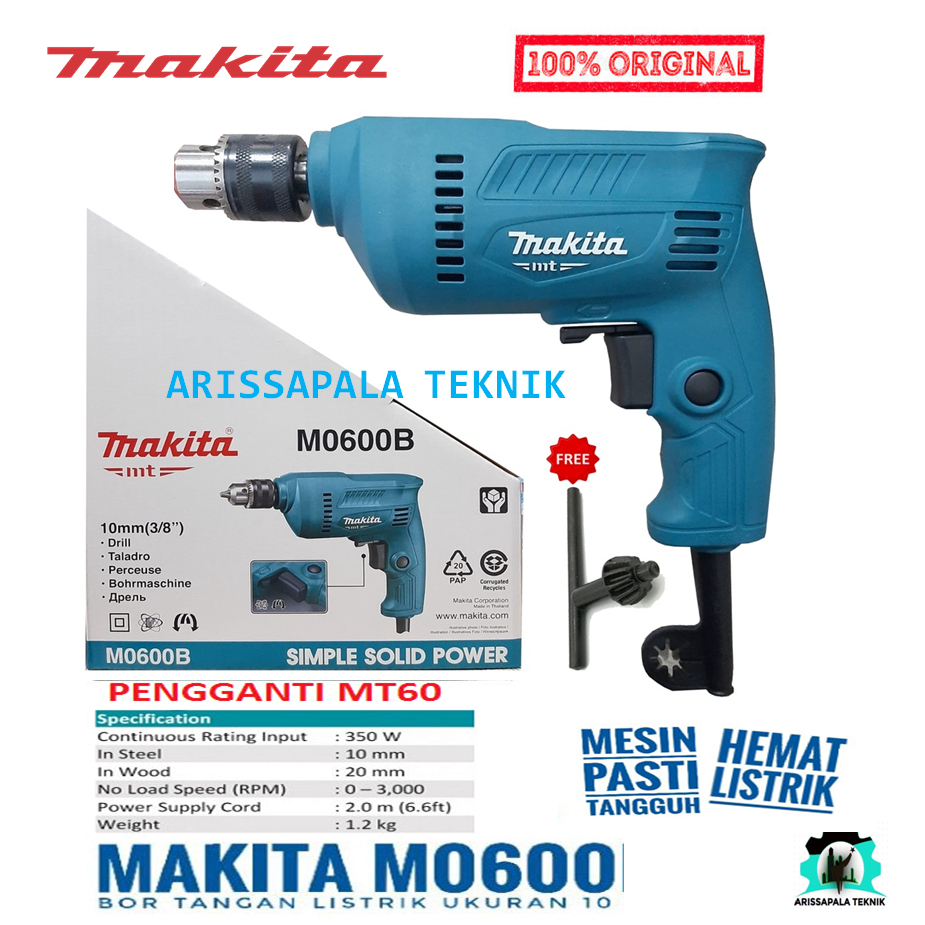 MAKITA Mesin Bor Listrik 10mm M0600B Mesin Bor Besi kayu Elektrik Electric Drill MAKTEC MT60