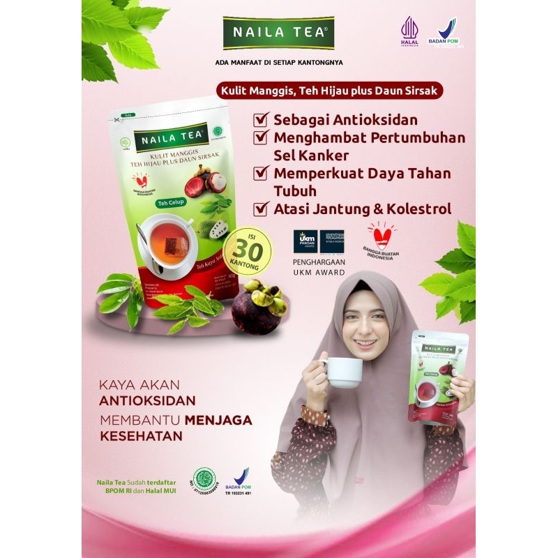 

Naila Tea kulit Manggis Teh Hijau Plus daun Sirsak isi 30 kantong 100% alami