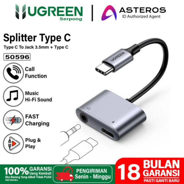 Unik UGREEN Converter Splitter Type C to Jack 3.5mm DAC Charging Audio Call - 50596 non DAC Limited