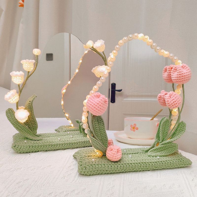 CERMIN AESTHETIC MUTIARA TULIP MIRROR DECOR CROCHET CERMIN MAKE UP CERMIN KECIL MIRROR SELFIE CERMIN