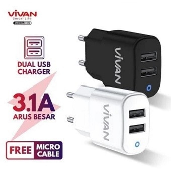 VIVAN ADAPTOR VP-01 CHARGER DUAL USB 3.1 A