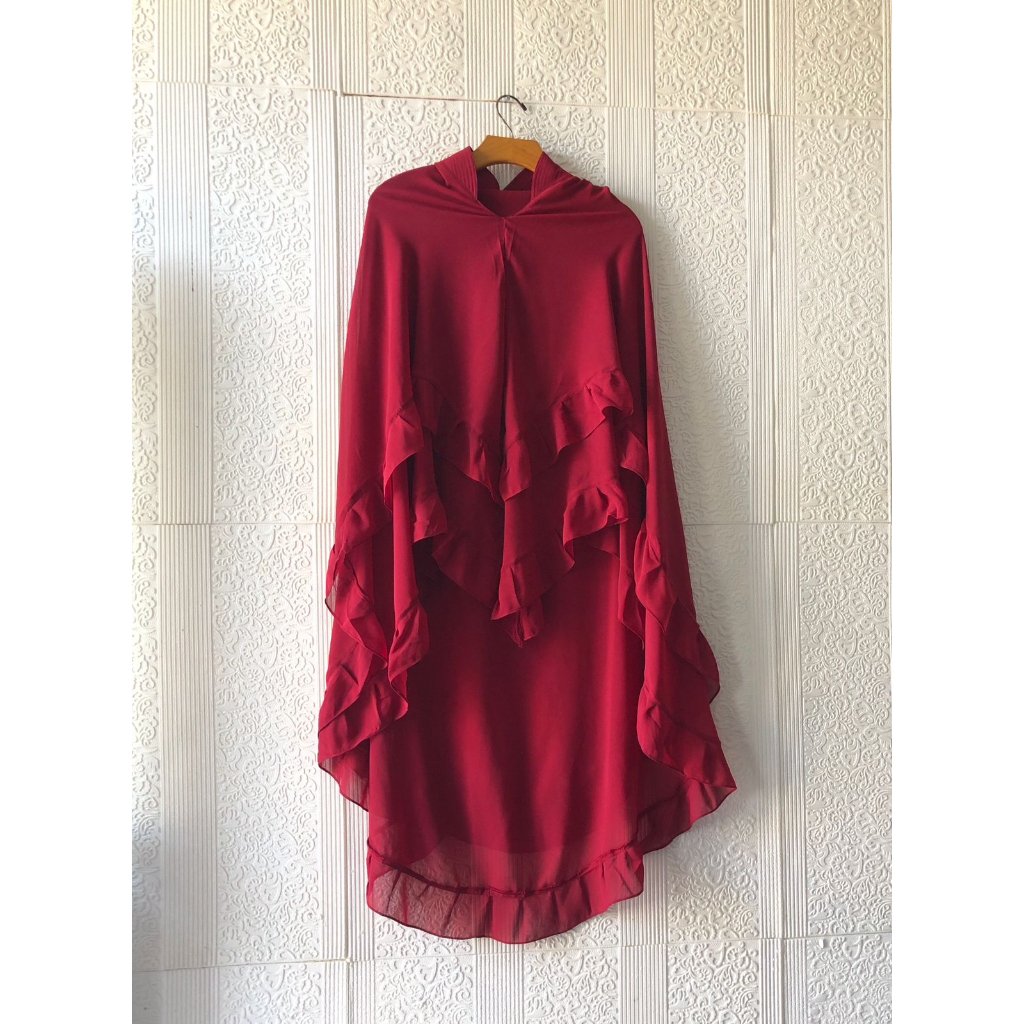 Jilbab Kerudung Hijab Khimar Ceruty Ceruti Babydoll Ped Pet Pad Antem Maroon AZZAHRA BY RIZKY ANANDA