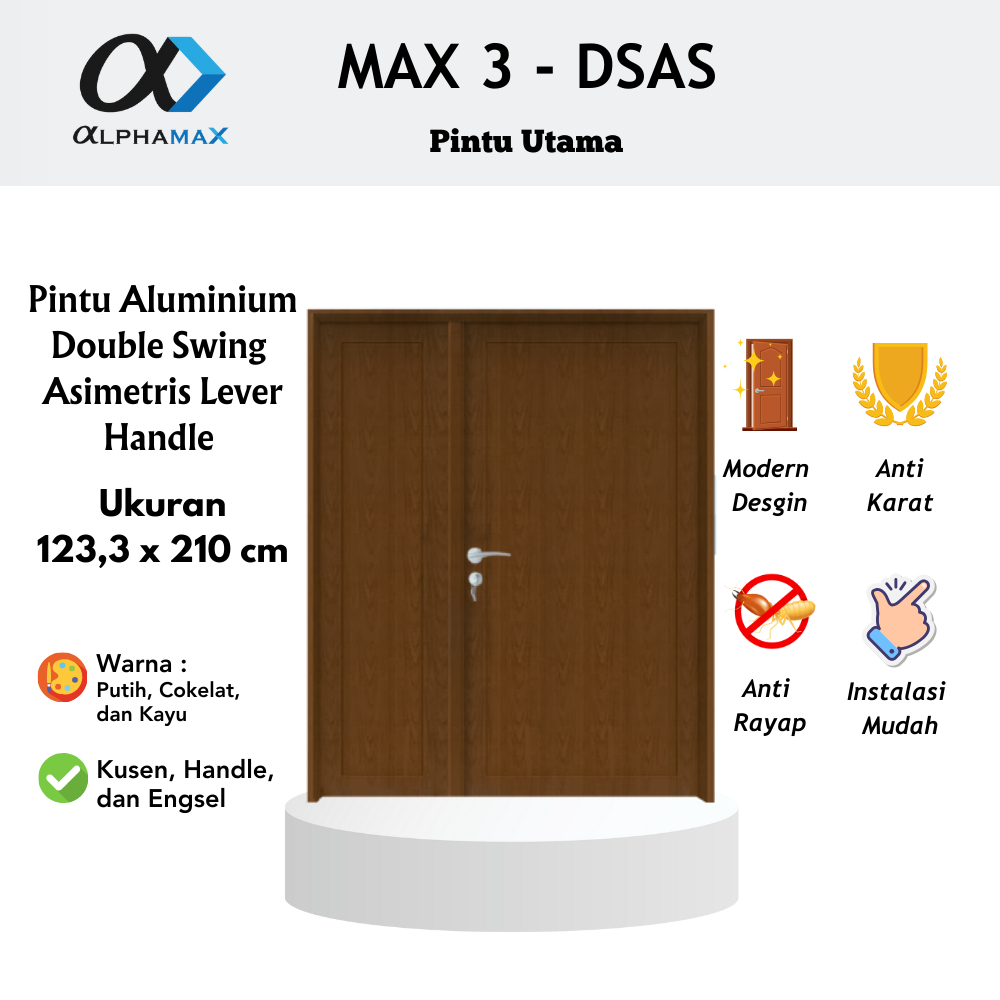 Pintu Aluminium Pintu Rumah Pintu Depan Pintu Utama Pintu Kamar  Full Panel Double Swing Asimetris L