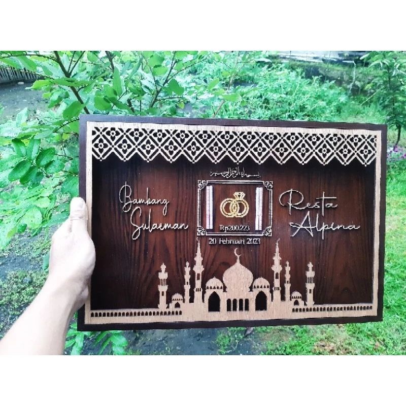 Pigura mahar custom laser cutting tempat mahar ukir laser