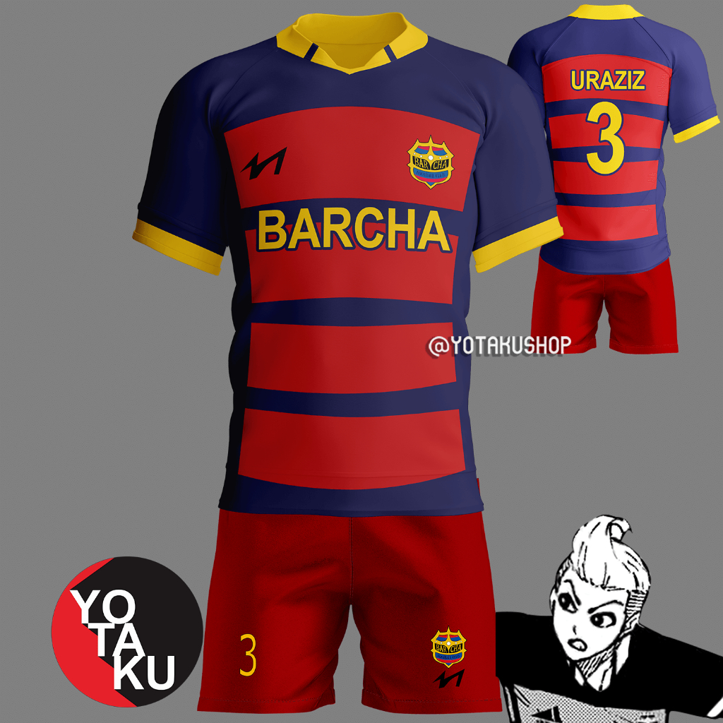 Jersey Anime Cosplay Blue Lock FC BARCHA Uraziz Full Set YOTAKUSHOP