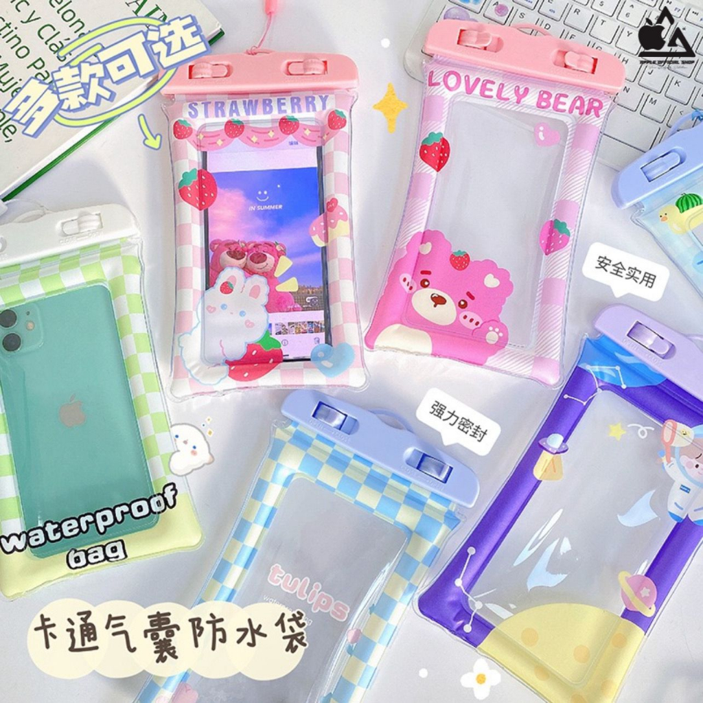 Sarung Tas Hp Waterproof Anti Air Universal Motif Lucu Cartoon Kartun Kantong Case Pouch Bag Handpho