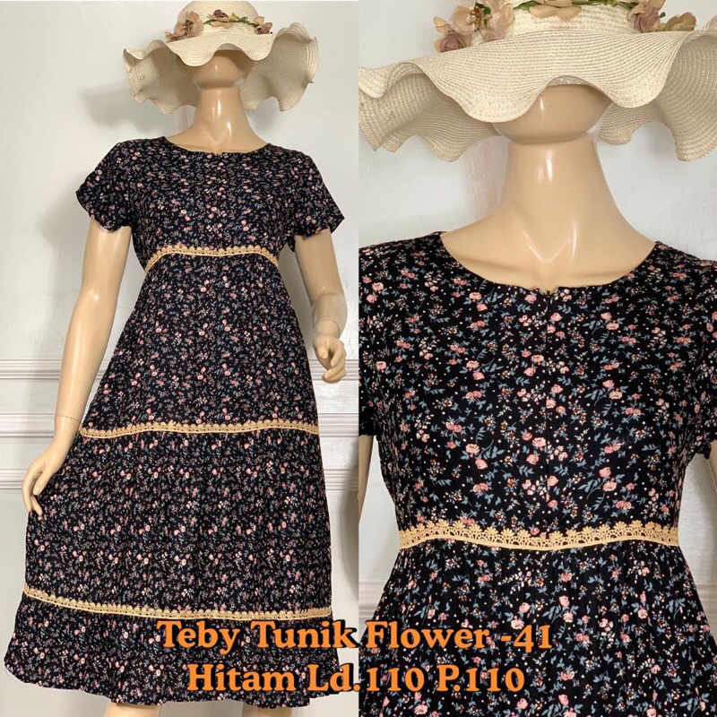 Teby tunik flower daster arab bahan rayon premium LD 110 PB 110