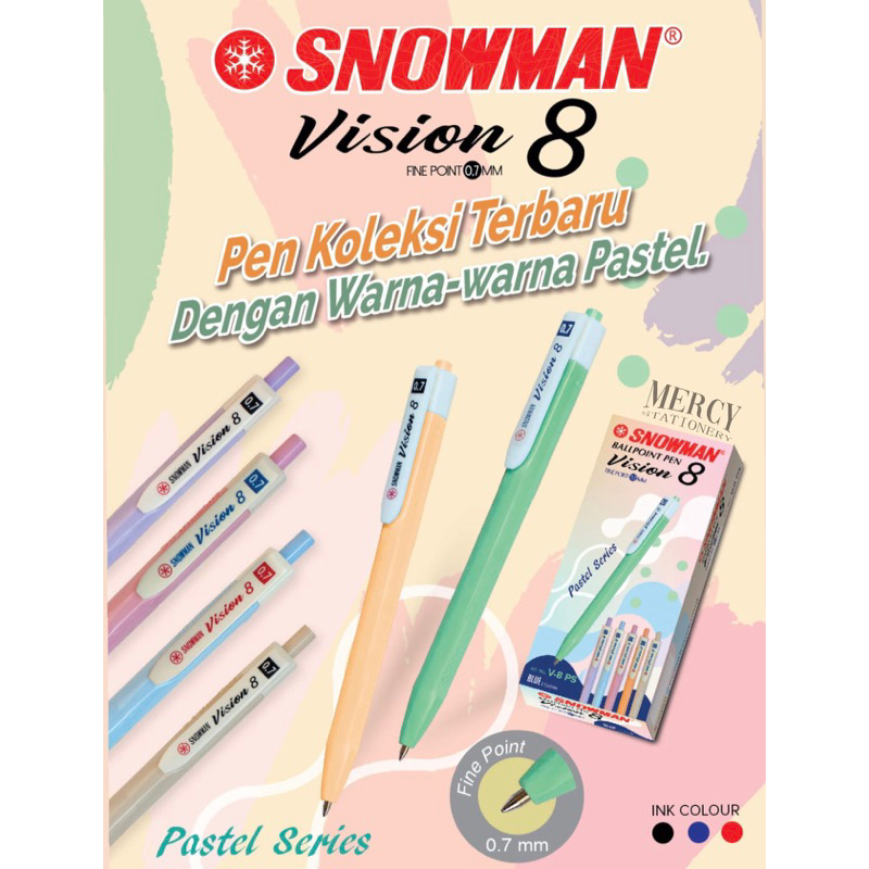 

Ballpoint Snowman V8 Pen V-8 Warna Pastel