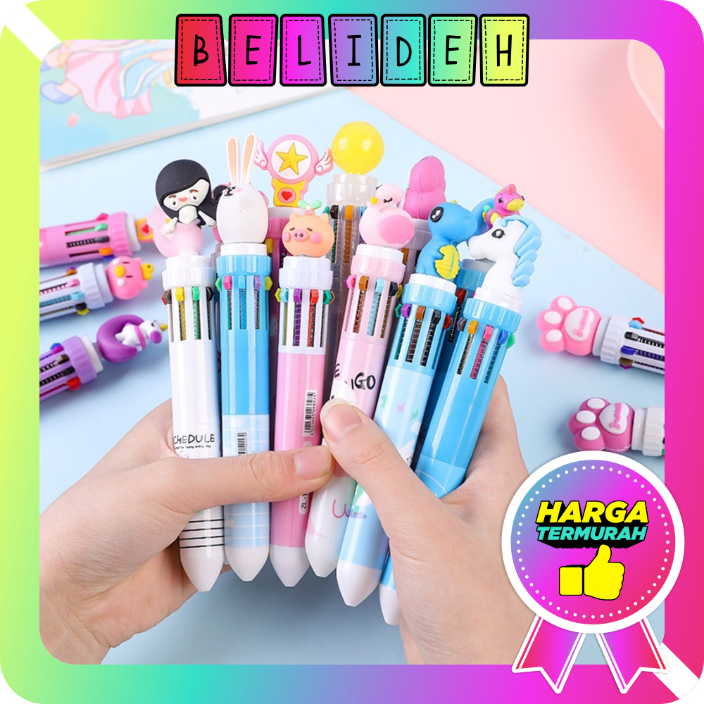 

☛BELIDEH☚ Pulpen 6 Warna Dino kepala Unicorn Karakter Pena Ballpoint S089