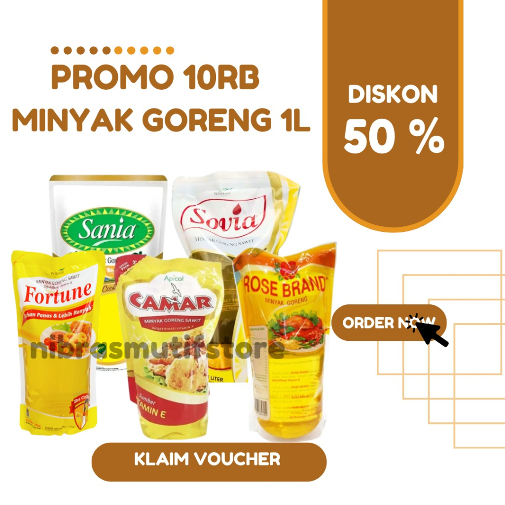 

(PROMO CEK LIVE ) MINYAK GORENG 1 LITER SANIA , 1 LITER SOVIA , 1 LITER CAMAR , MINYAK GORENG ROSEBBRAND , FORTUNE , MINYAK GORENG REFILL