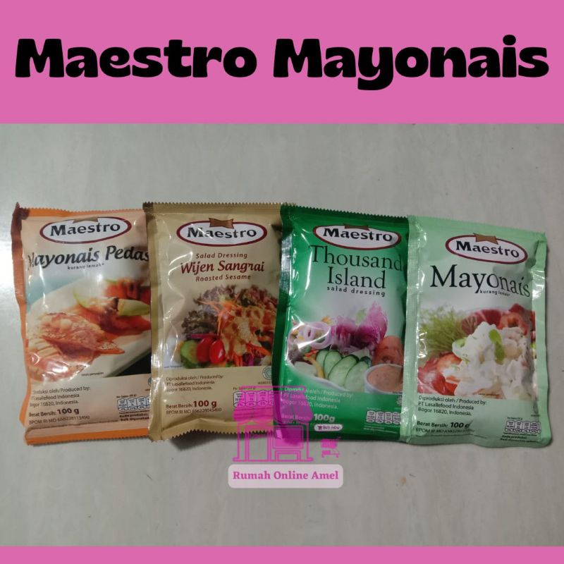 

Maestro Mayonais all Varian Original, Pedes, Thousand Island, Sangrai Wijen 100 gr