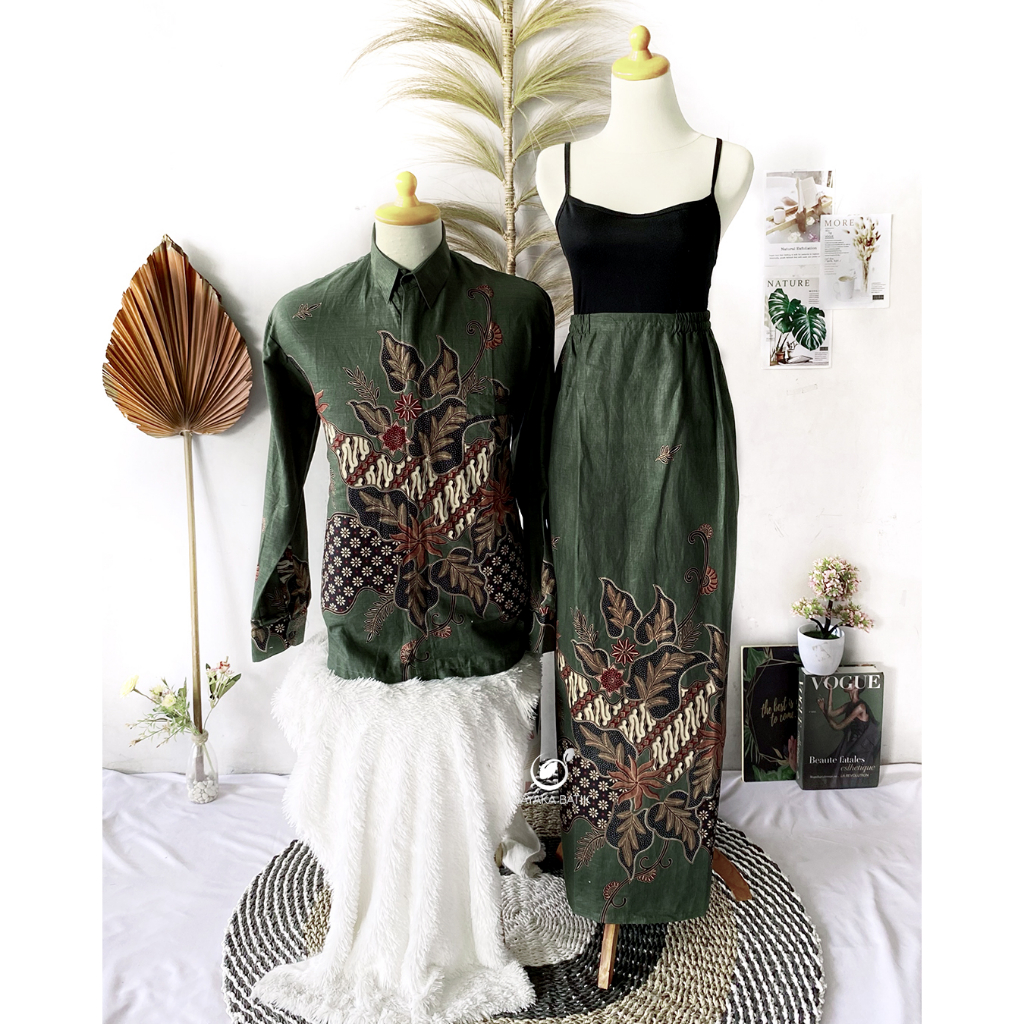 nayaka batik - Couple Batik Modern Kemeja Pria Lengan Panjang Rok Batik Cewek Span Modern SHANUM GRE