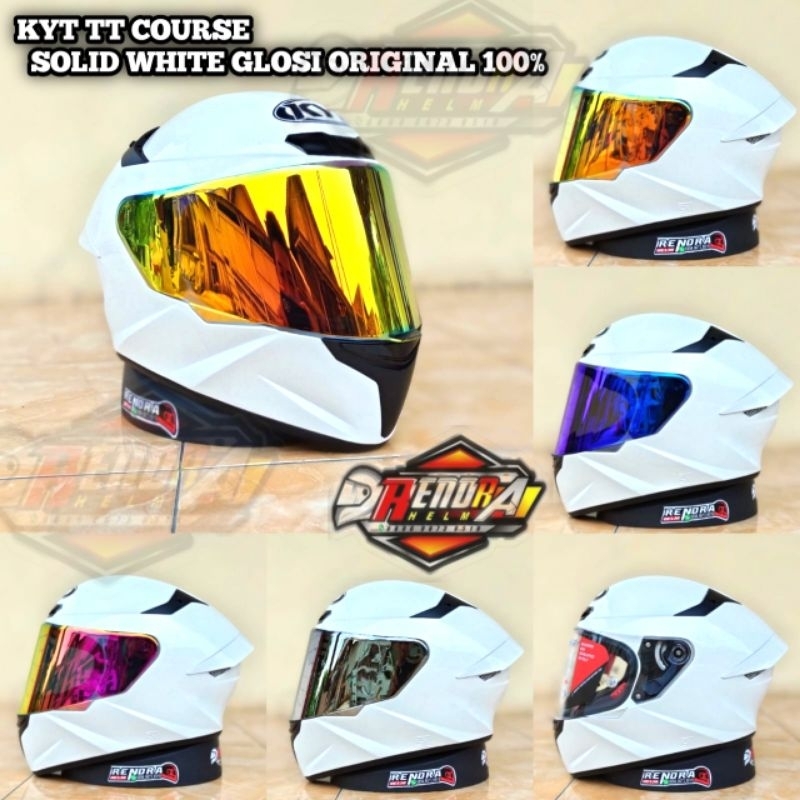 Helm KYT TT COURSE Solid White Original 100%  KYT TT Course Paket Ganteng