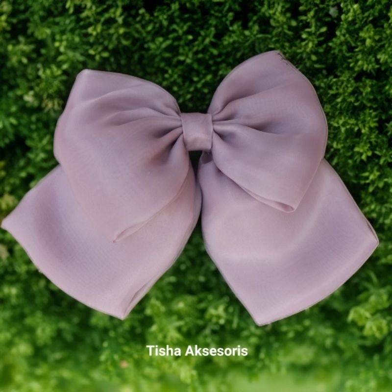 Aplikasi pita besar dusty purple kain organza glowing premium
