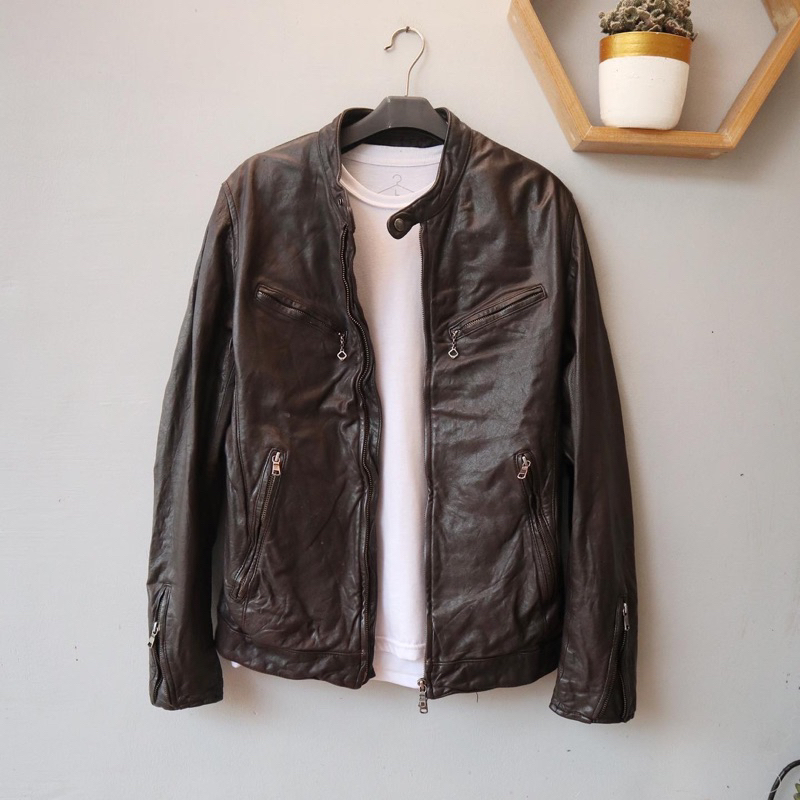Jaket kulit asli motor coklat rider biker Pl bekas preloved second