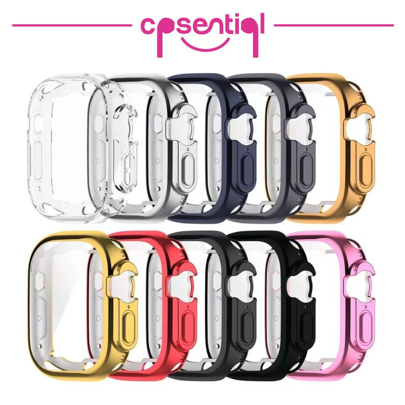 PROMO Case 2in1 Apple Watch Screen Protector Metallic iWatch Full Frame Bumper | Case + Tempered Glass Smart Watch | Casing Soft Case Jam Tangan Pintar Premium Electroplated