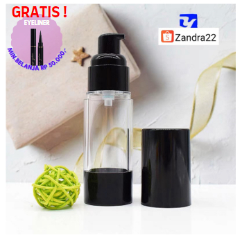 Premium Airless Pump Hitam 15ml 20ml 30ml 50ml Botol Travel Share Jar Kosmetik Serum Lotion