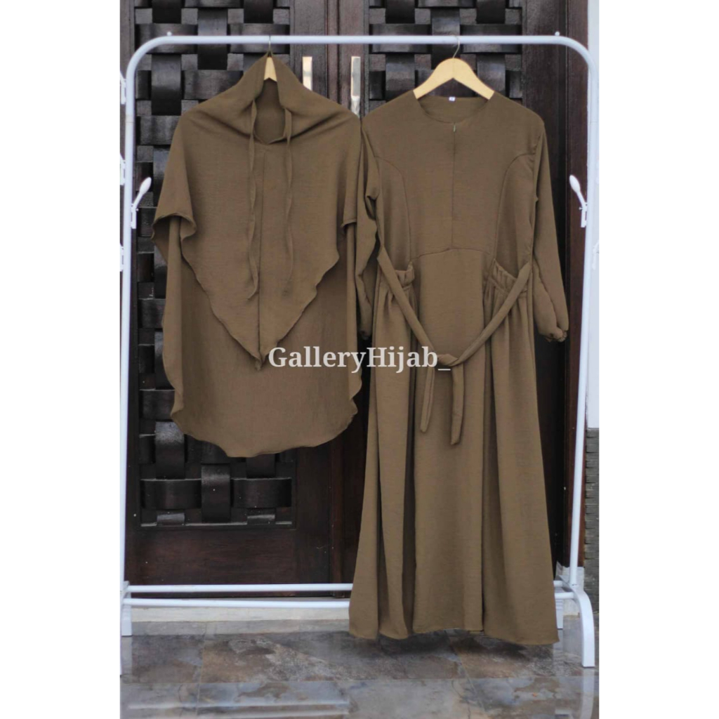 Gamis Set Bergo Almira Dress Crinkle Airflow