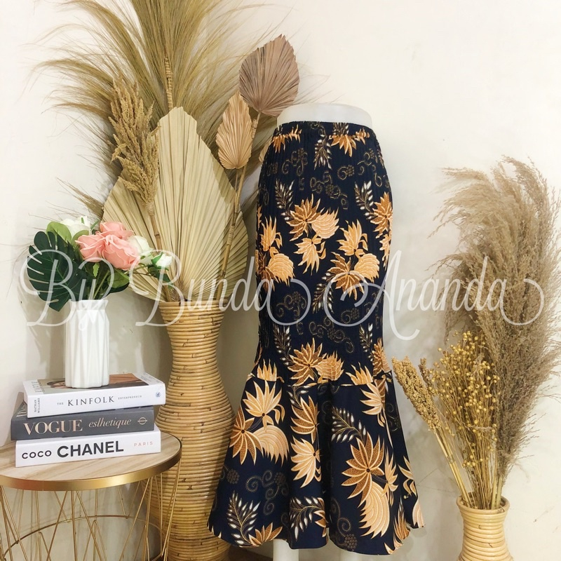 Rok Batik Duyung Plisket Kelapa Gold All Size ( S - Jumbo ) / Rok Batik Duyung Bawahan kebaya Modern