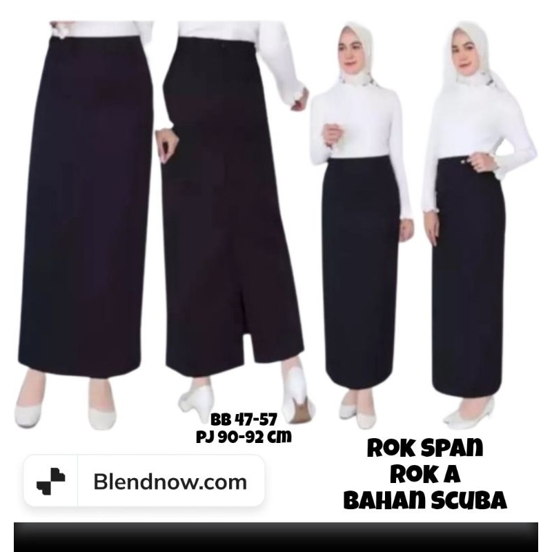 Rok Span A Hitam Panjang Bahan Scuba Karet Premium