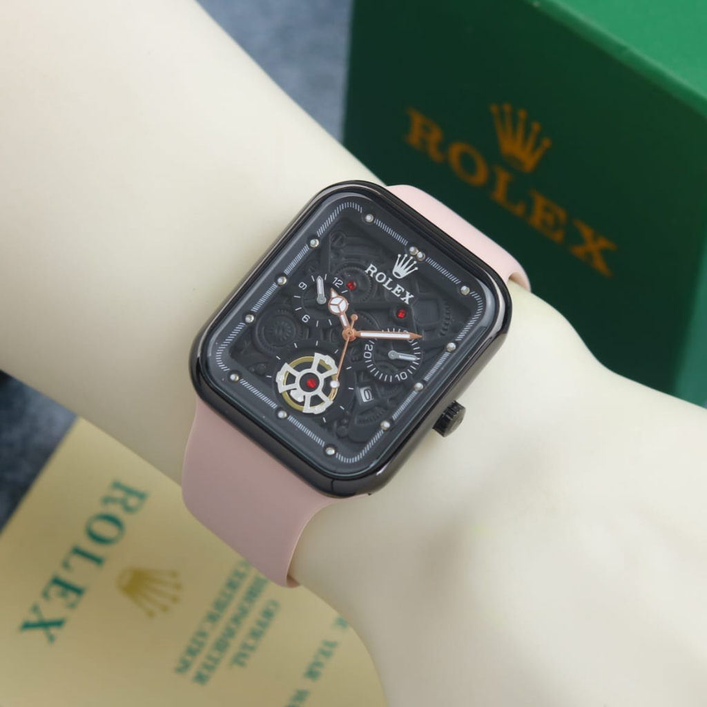 Jam Tangan Wanita Rolex-Date Tali Rubber Body Hitam Chrono Variasi Tanggal Aktif Box Exclusive