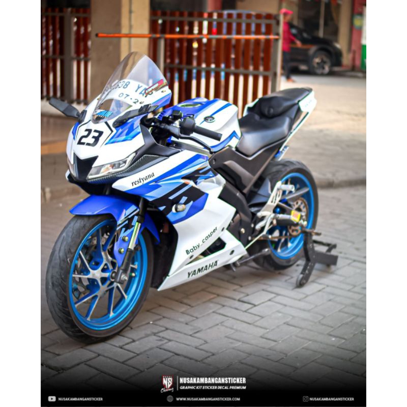 Decal Stiker Motor R15 V3 Putih Biru Grafis Racing Team Sticker Variasi Custom Bahan Qualitas Premiu