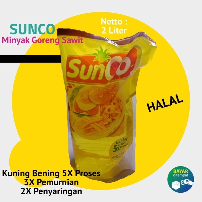 

Minyak Goreng Sunco Kuning Bening Netto 2 Liter 5X Proses 3X Pemurnian 2X Penyaringan