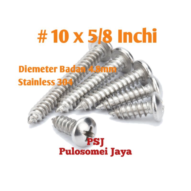 Sekrup Tapping Stainless 10 x 5/8 / Tapping PH Stainless 304
