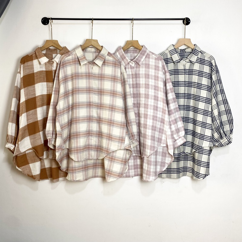 Ghea Shirt Kemeja Flanel Tartan Oversize Kotak-Kotak Wanita