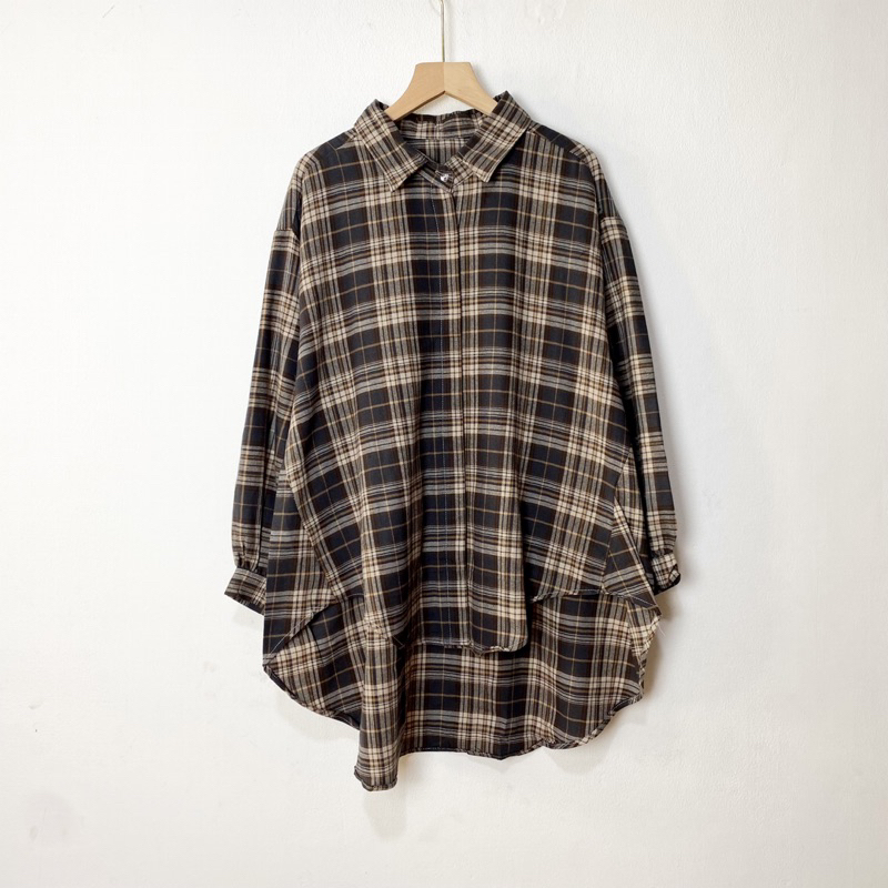 Ghea Shirt Kemeja Flanel Tartan Oversize Kotak-Kotak Wanita