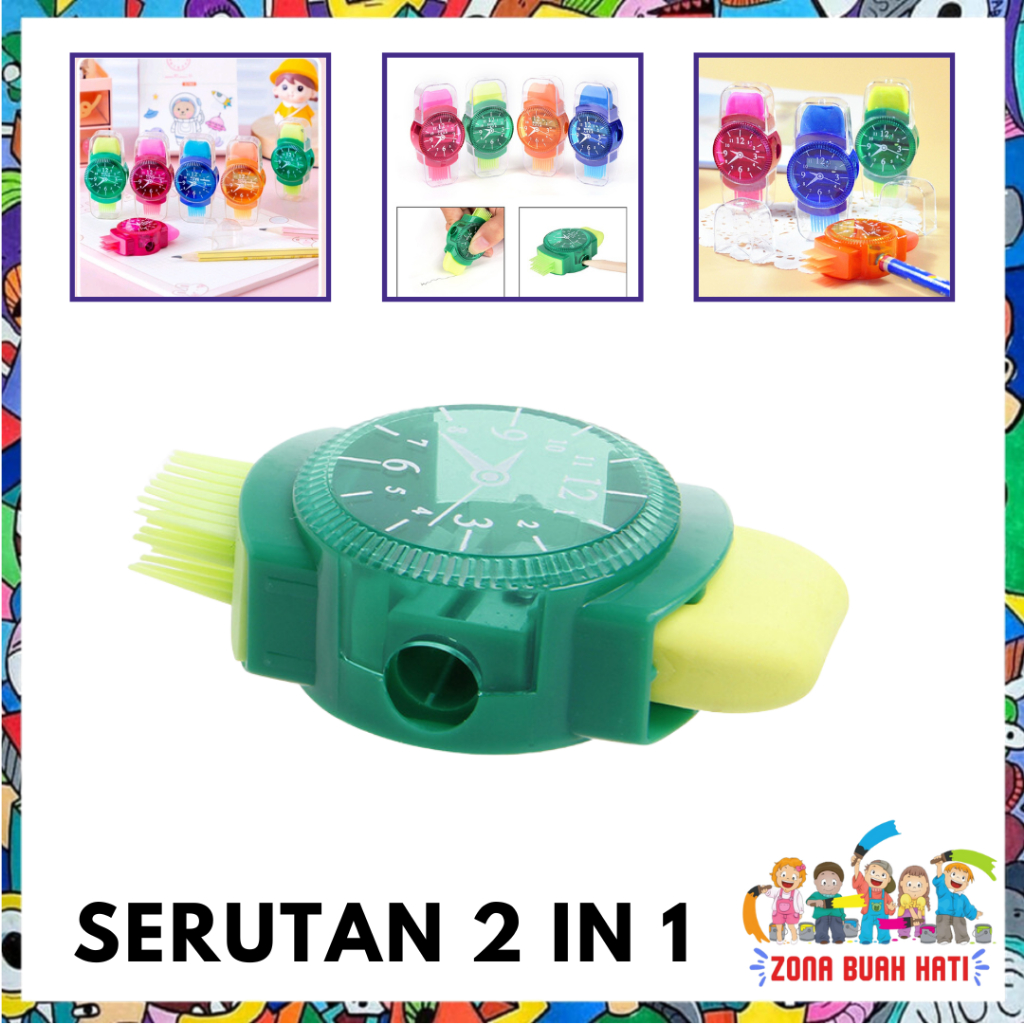 

ZBH Rautan Pensil Manual dengan Penghapus dan Sikat Pembersih Model Jam Tangan Multifungsi Serutan Pensil Mekanis 3in1 Warna-Warni untuk Perlengkapan Sekolah Anak-anak