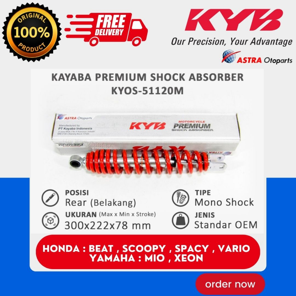 SHOCKBREAKER KAYABA KYOS-51120H HITAM UNTUK MOTOR MIO / VARIO / BEAT / SOKBREKER / SHOCK BREAKER / K