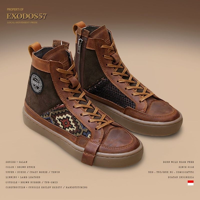 STHIRA | SEPATU EXODOS57 GALAN ETNIK BROWN | SEPATU KULIT | BOOTS