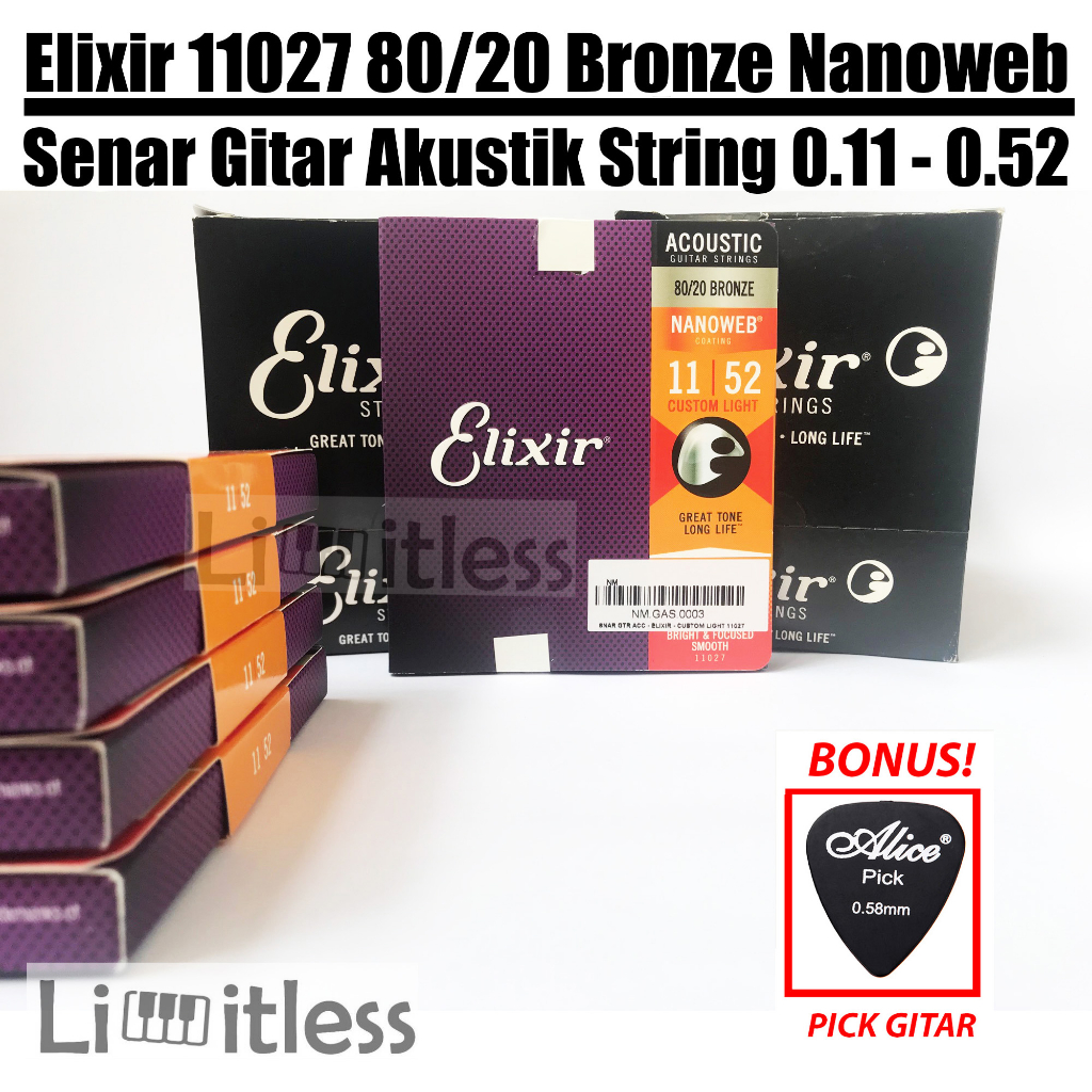 Elixir 11027 80/20 Bronze Nanoweb 0.11 - 0.52 Senar Gitar Akustik String Original