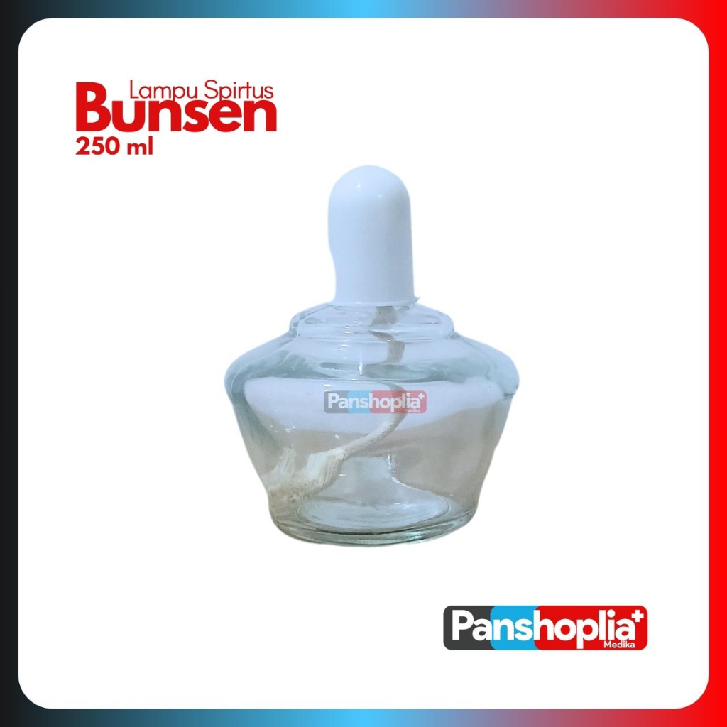 Lampu Spirtus 250ml - Bunsen Kaca Tebal + Sumbu / Pembakar Bunsen