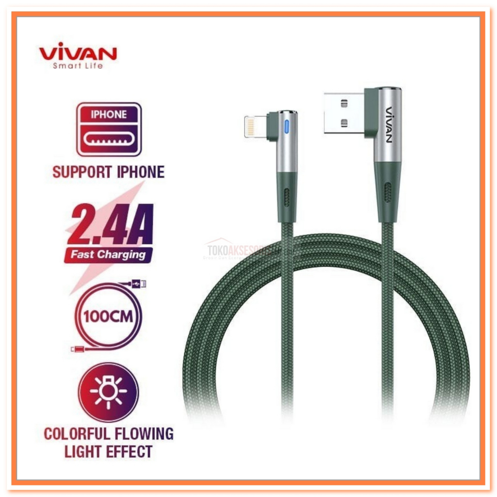 Vivan Charger iPhone Lightning Kabel Data Gaming 90 Elbow BWL100s 2.4A