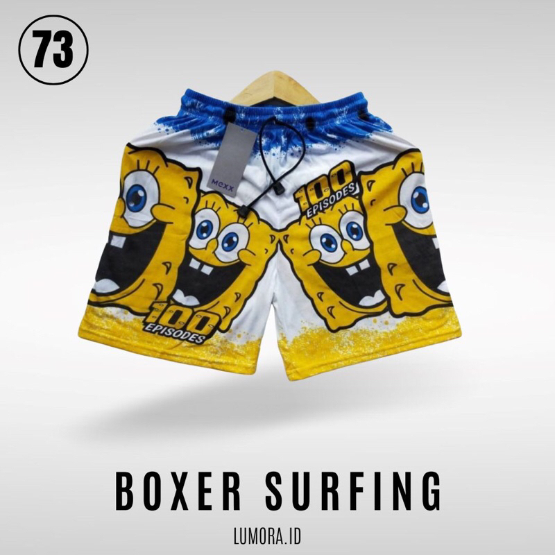 (BB 50-65KG) Celana Pendek Boxer Kolor SPONGEBOB Pria Surfing Renang Pantai Santai