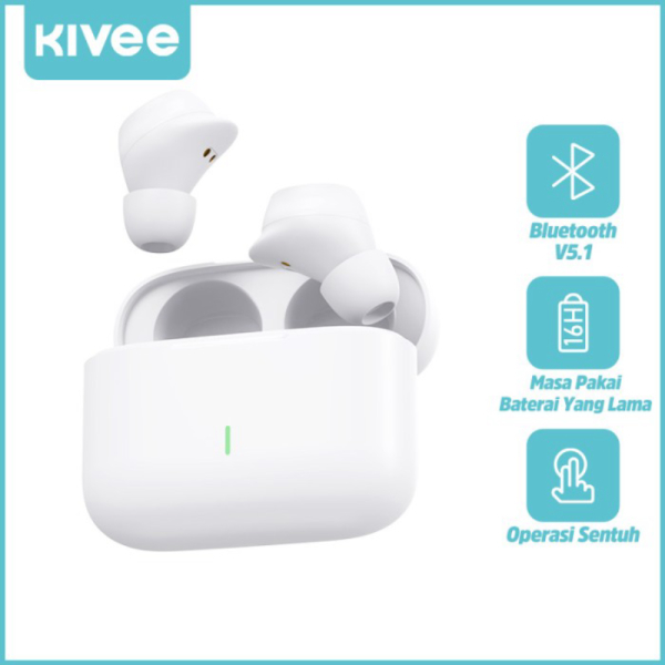 Promo KIVEE True Wireless Earbuds Headset Bluetooth TWS Garansi 6 bulan - White Limited
