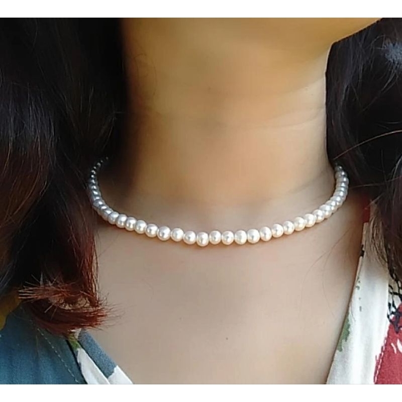 Kalung Choker Mutiara Putih air tawar Super