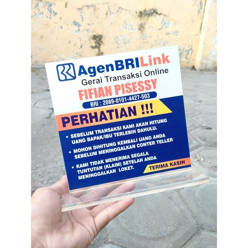 

18x18cm AKRILIK PAPAN AGEN BRI BRILINK BANK BRI