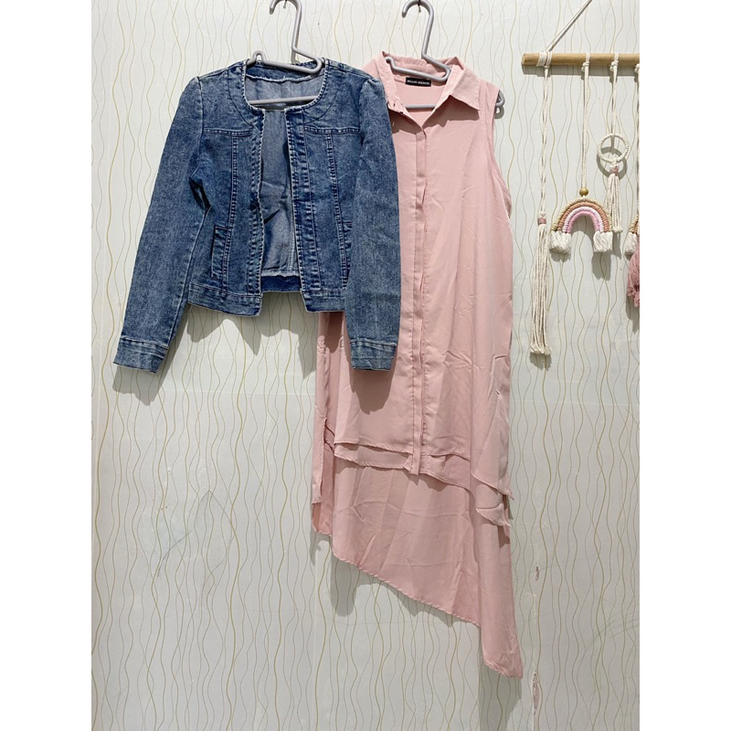 preloved tunik pink miamibeach free cardigan jeans