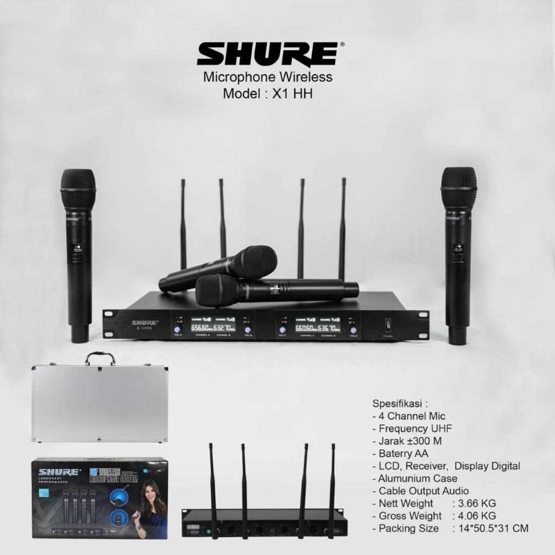 MIC WIRELESS SHURE X1-HH MICROPHONE 4 MIC HANDLE KOPER