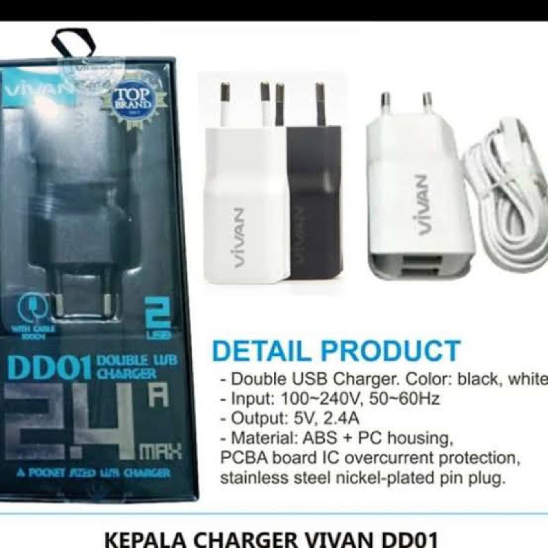 Kepala Charger Vivan Double USB
