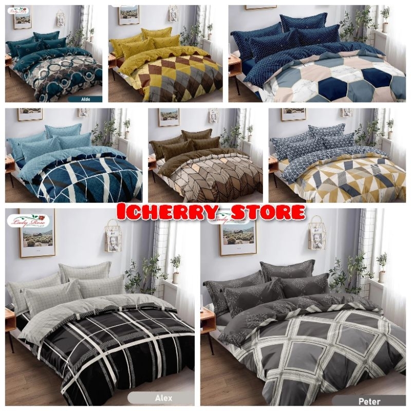 5in1 Full Set Bedcover + Sprei Lady Rose 3D Karet Extra King Rumbai Queen 180x200 160x200 Motif Alex