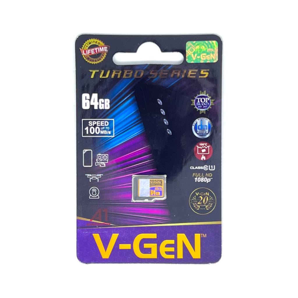 Micro SD V-GeN 64GB Class 10 TURBO 100MB/s - Non Adaptor Memory Card